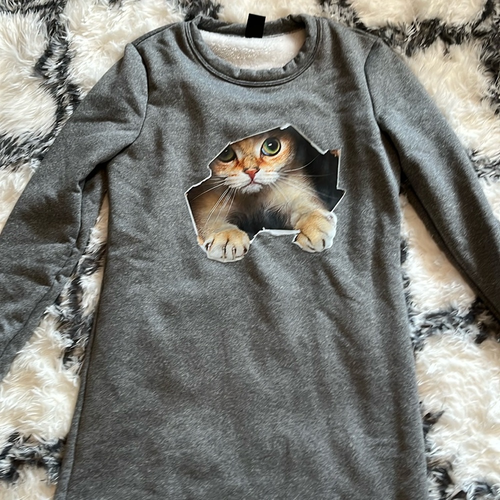 Fuzzy long cat sweatshirt, size small, new!